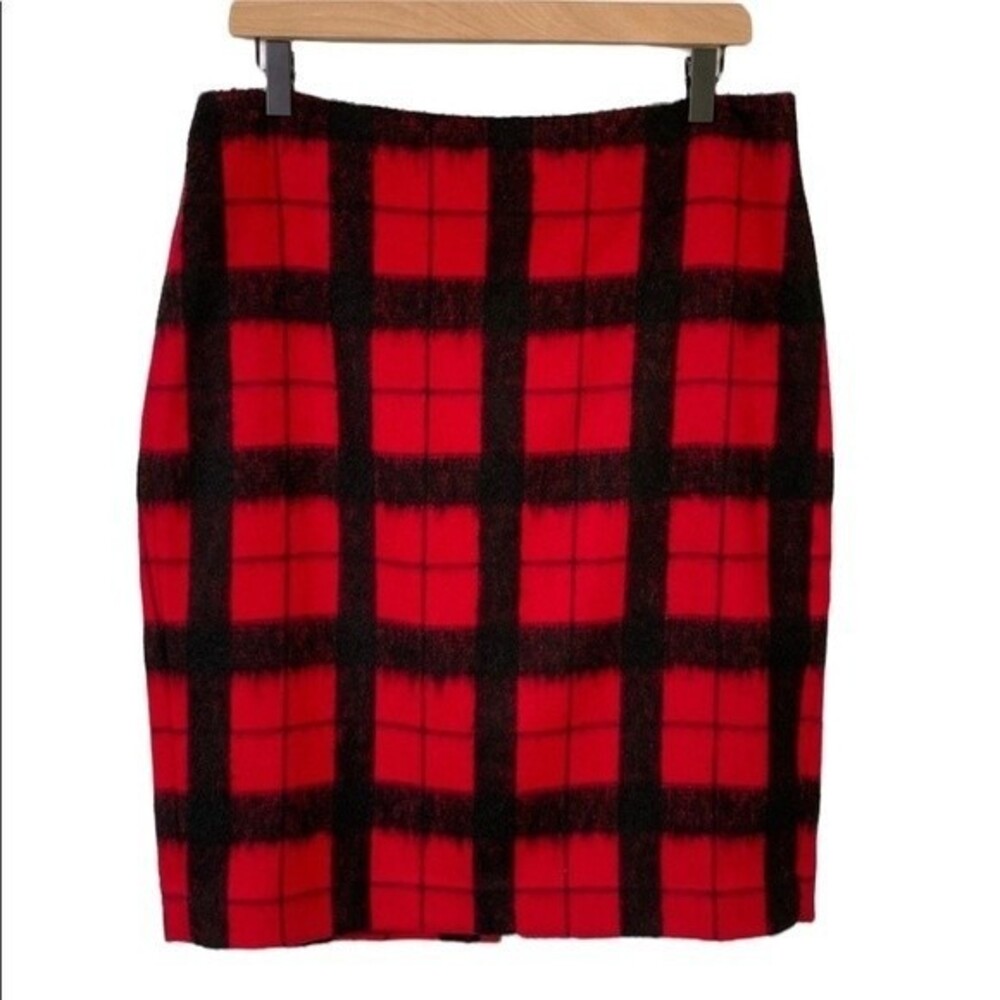 Talbots Wool Blend Buffalo Plaid Window Pane Pencil Skirt Lined Back Slit Warm